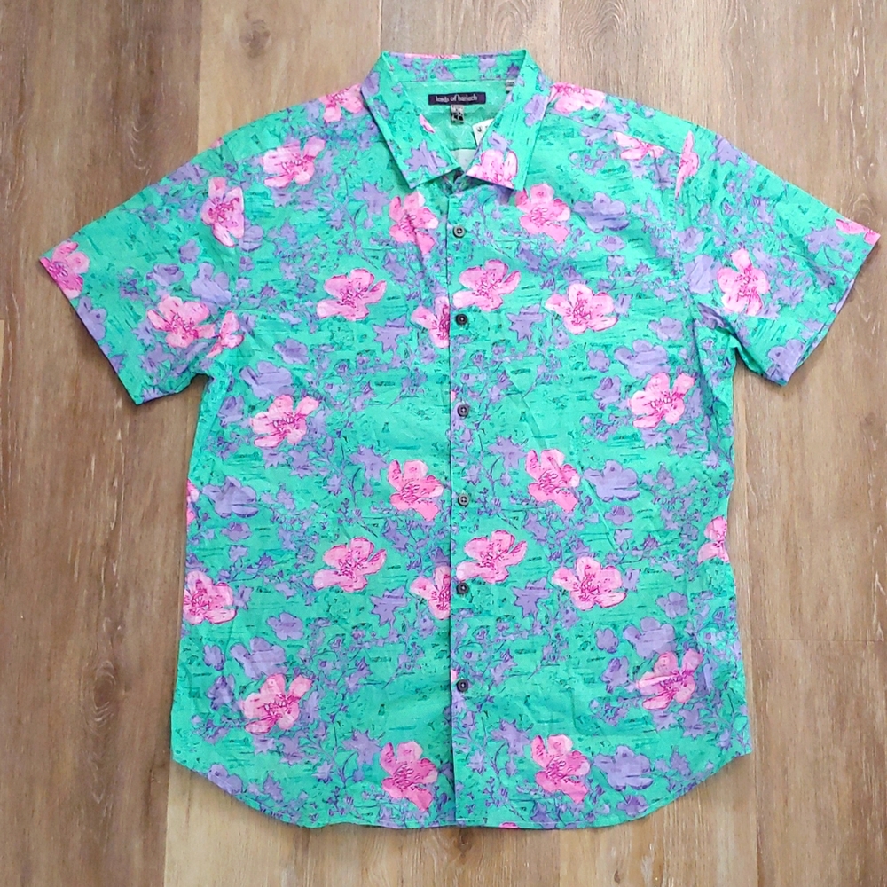 NWOT Lords of Harlech Scott Oriental Hibiscus Lightweight Button Down Shirt L